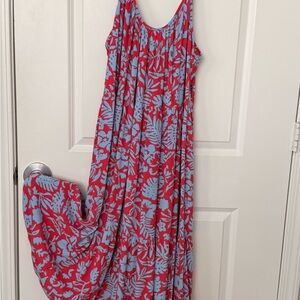 Beachlunchlounge Red and Blue Floral Dress Cruise Wear sz XXL